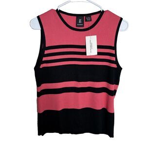 G Knitwear Sweater Women's Large Striped Pink Black Sleeveless Tank NWT